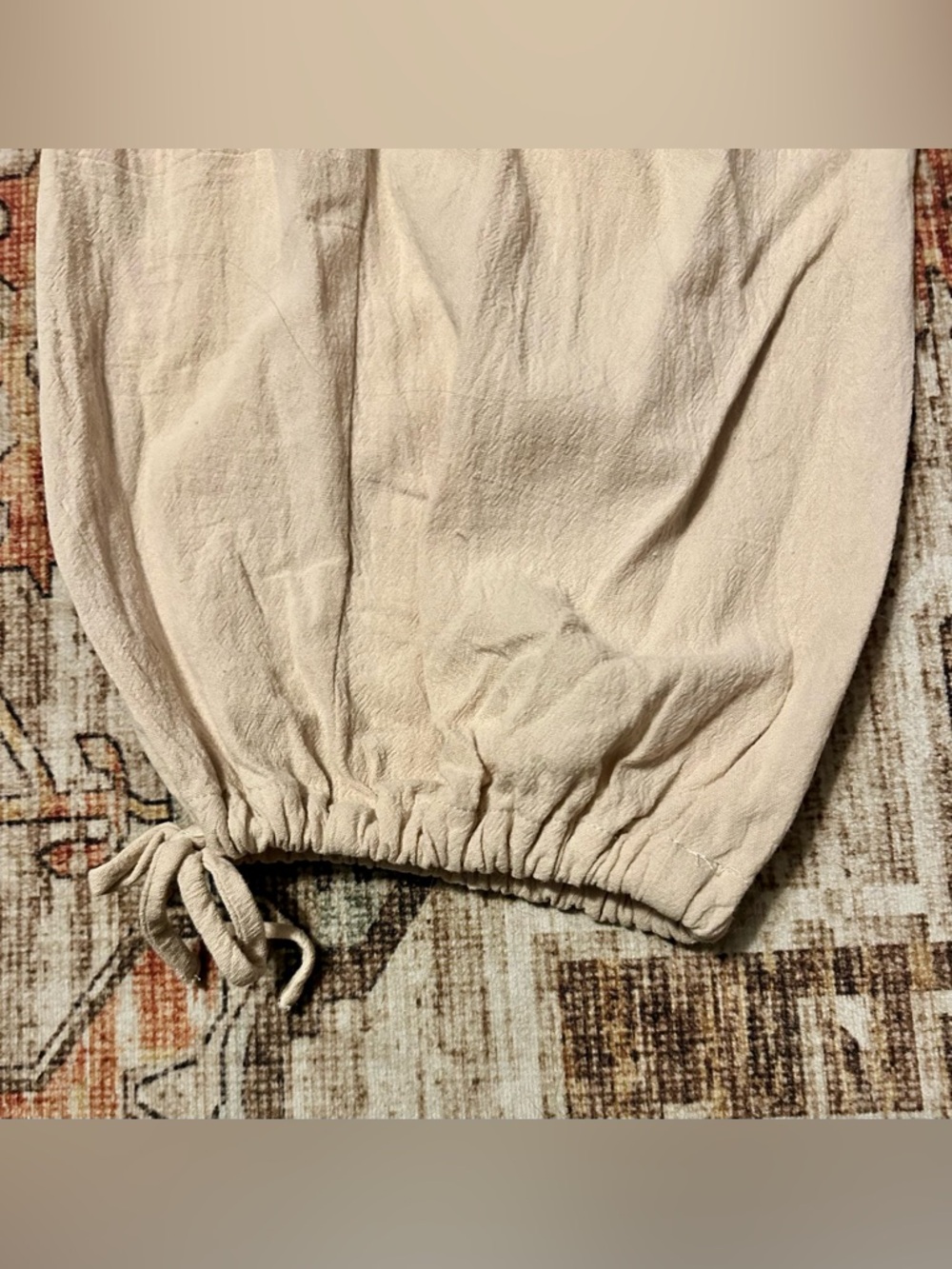 Aakaa Cream Cargo Parachute Pants Large Boho Drawstring Balloon Jogger NWOT - Picture 3 of 11